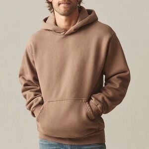 American Giant Hoodie Mens Large Brown Logo Fleece Lined Cotton Kangaroo Pocket